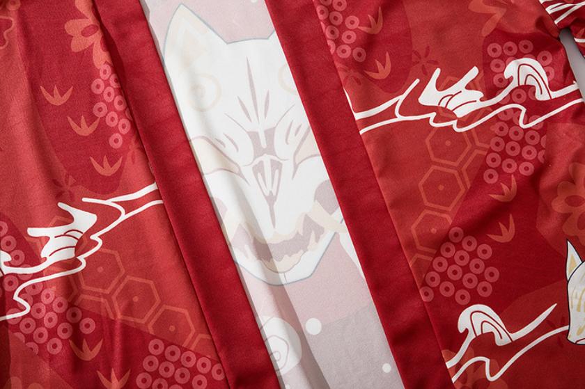 Red Kitsune Kimono Shirt | Anime Kimono