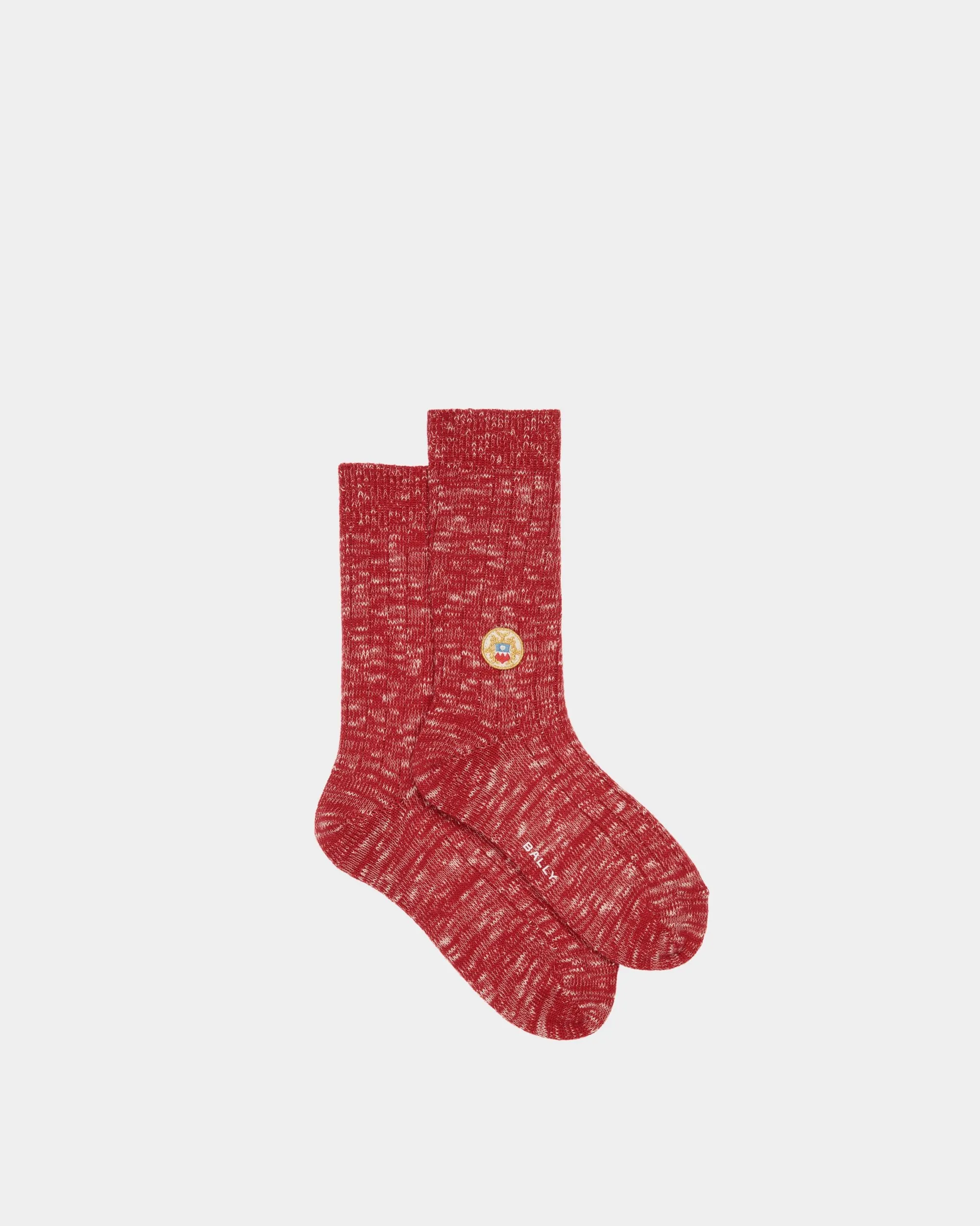 Socks With a Bally Crest Logo in Candy Red Wool 