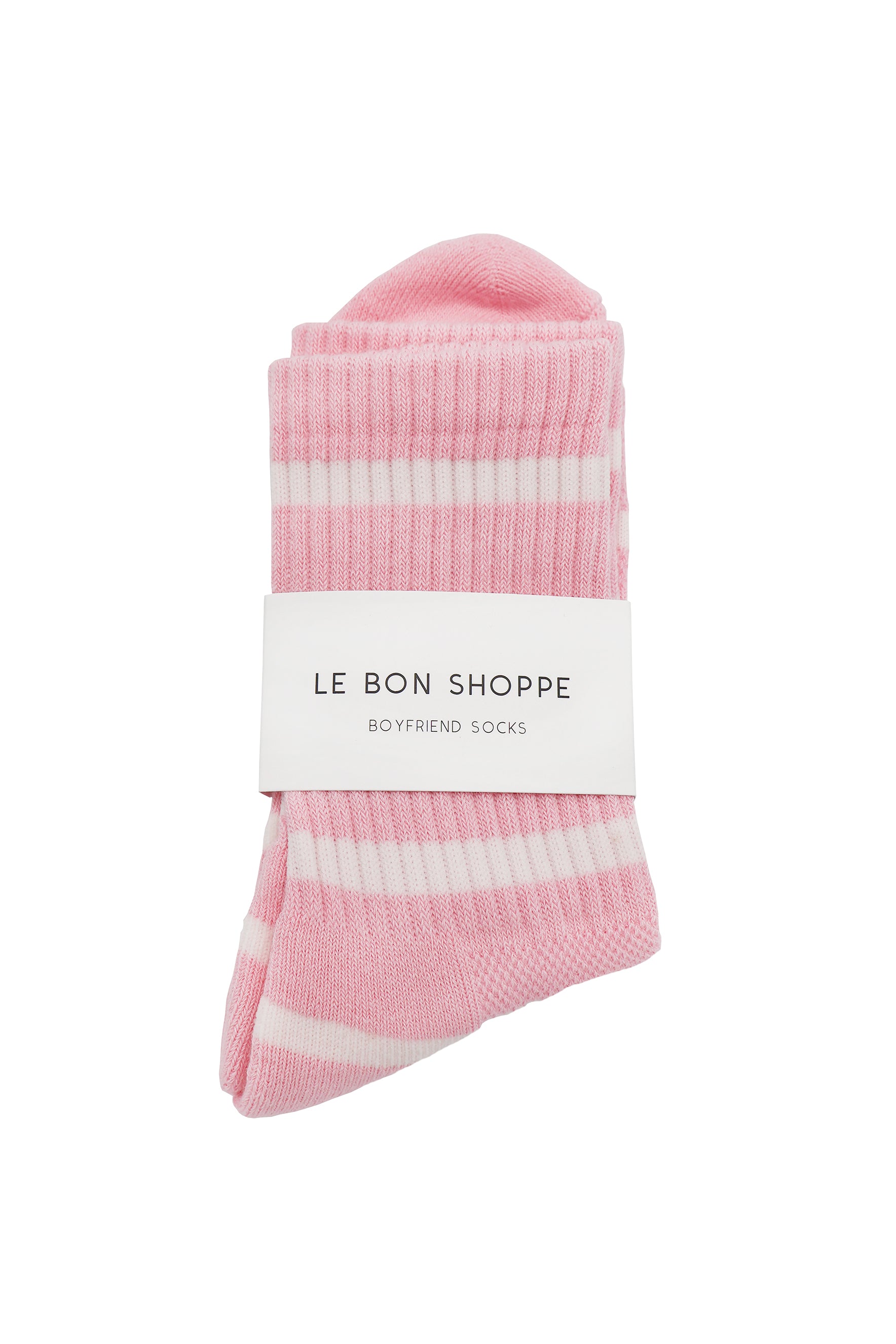 Striped Boyfriend Socks in Pink White Stripe