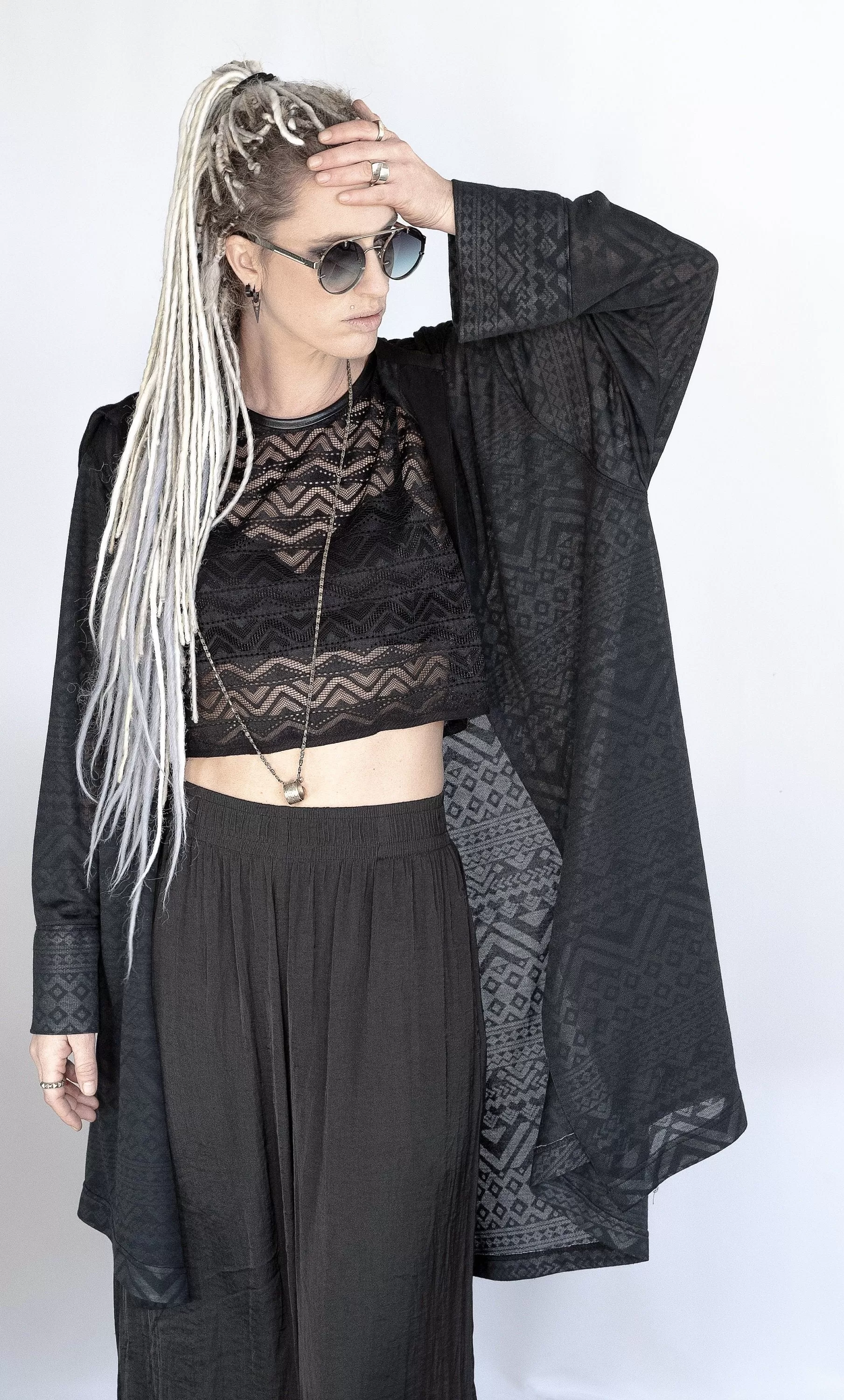 Tribal Sheer Black kimono cardigan