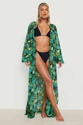 Tropical Belted Chiffon Beach Kimono