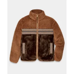 UGG Womens Marlene UGGfluff Sherpa Jacket in Chestnut Heritage Braid