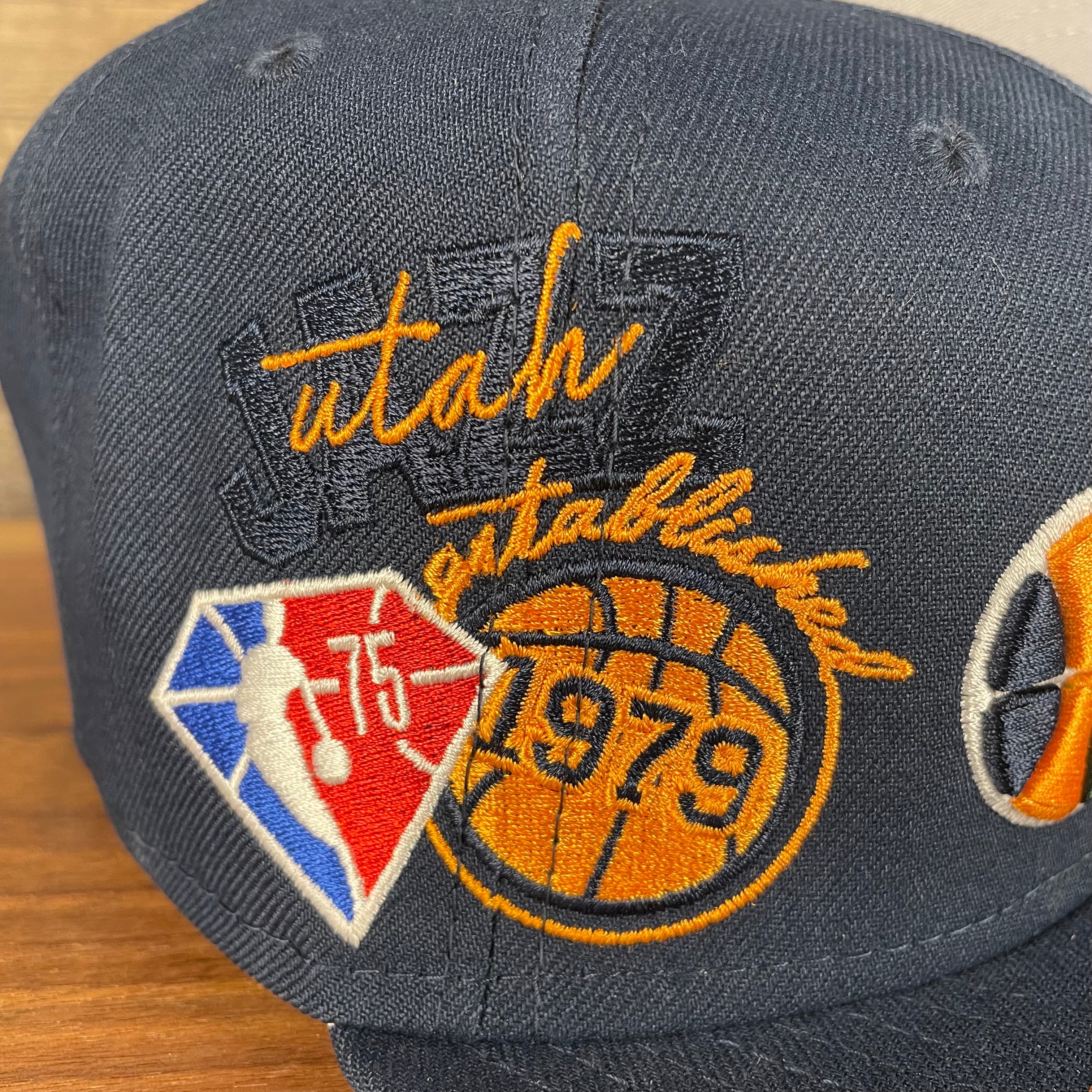 Utah Jazz NBA 75th Anniversary Side Patch Gray Bottom Navy 9Fifty Snapback Hat | Back Half