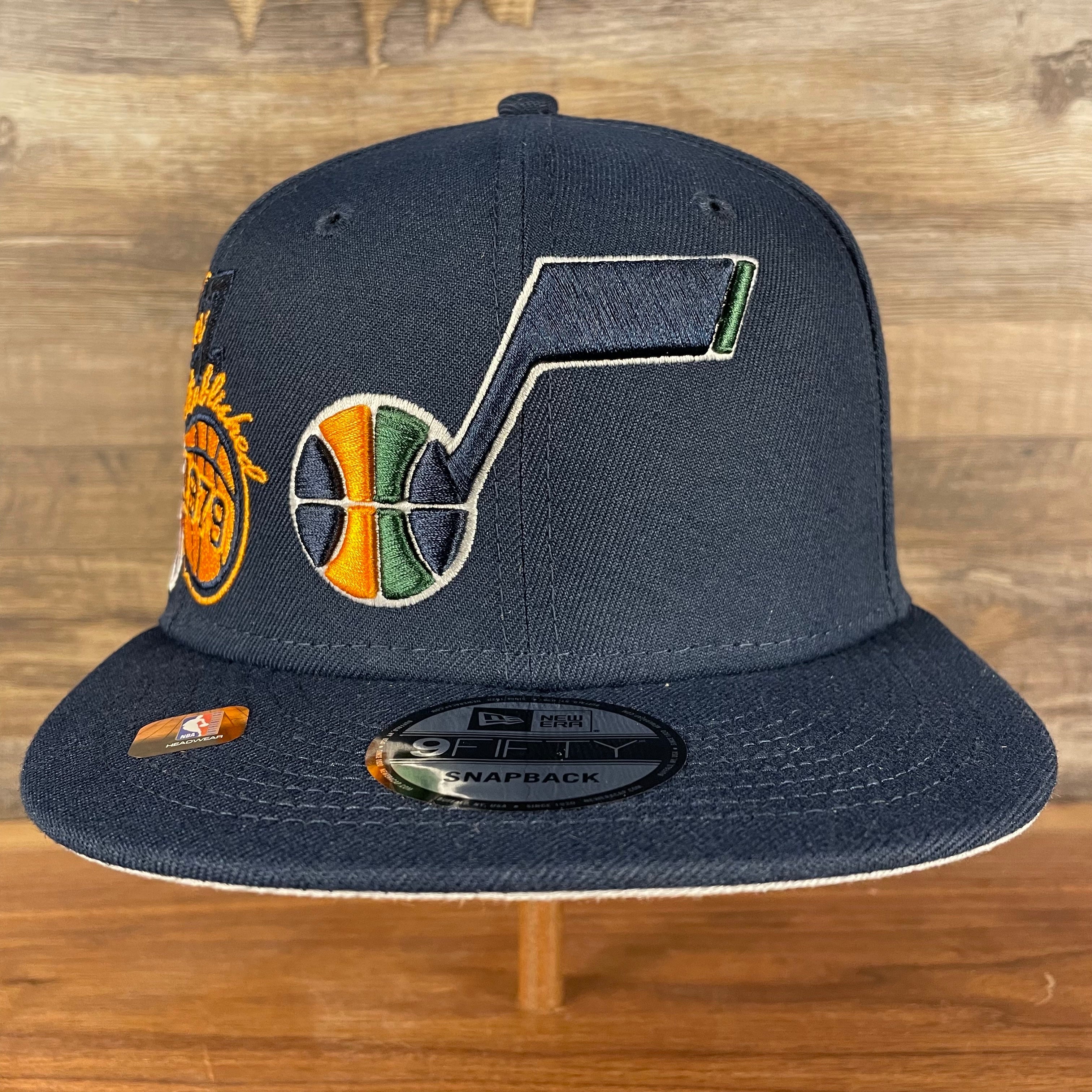 Utah Jazz NBA 75th Anniversary Side Patch Gray Bottom Navy 9Fifty Snapback Hat | Back Half