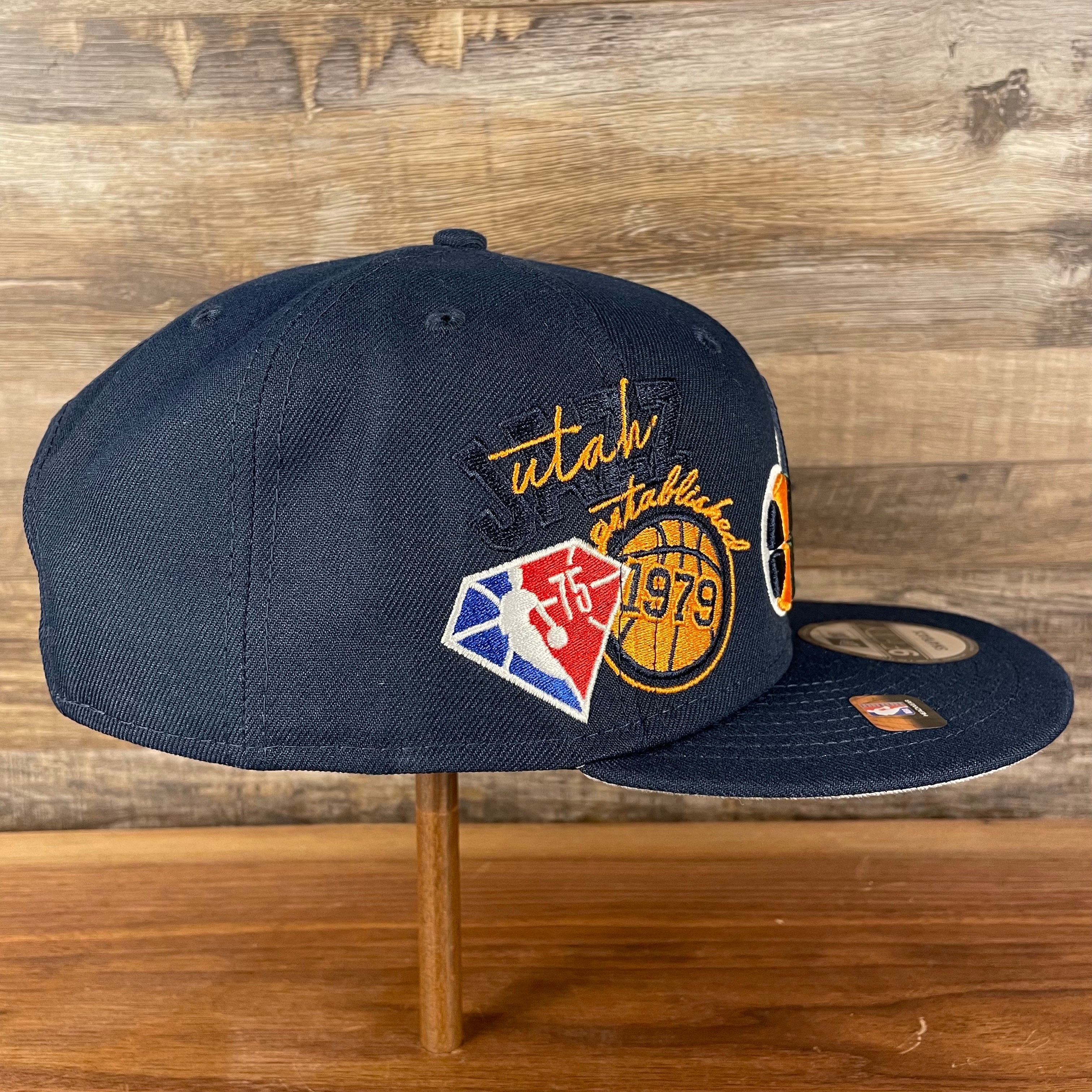 Utah Jazz NBA 75th Anniversary Side Patch Gray Bottom Navy 9Fifty Snapback Hat | Back Half