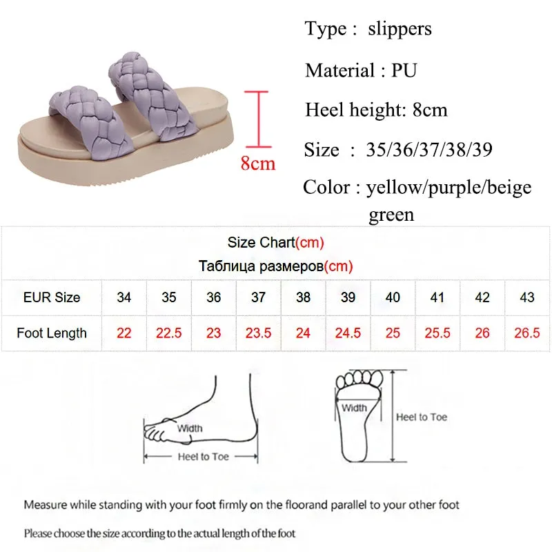 Waven Thick Platform Slippers Open Toe Flat Casual Shoes Woman Non Slip Beach Flip Flops