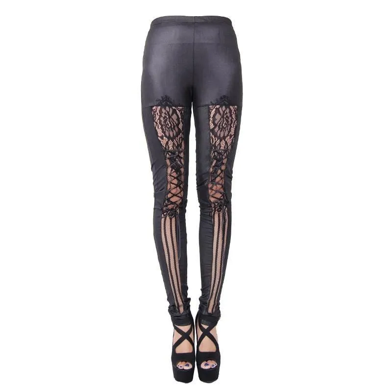 Women's Goth Punk Leggings With Lace Insets