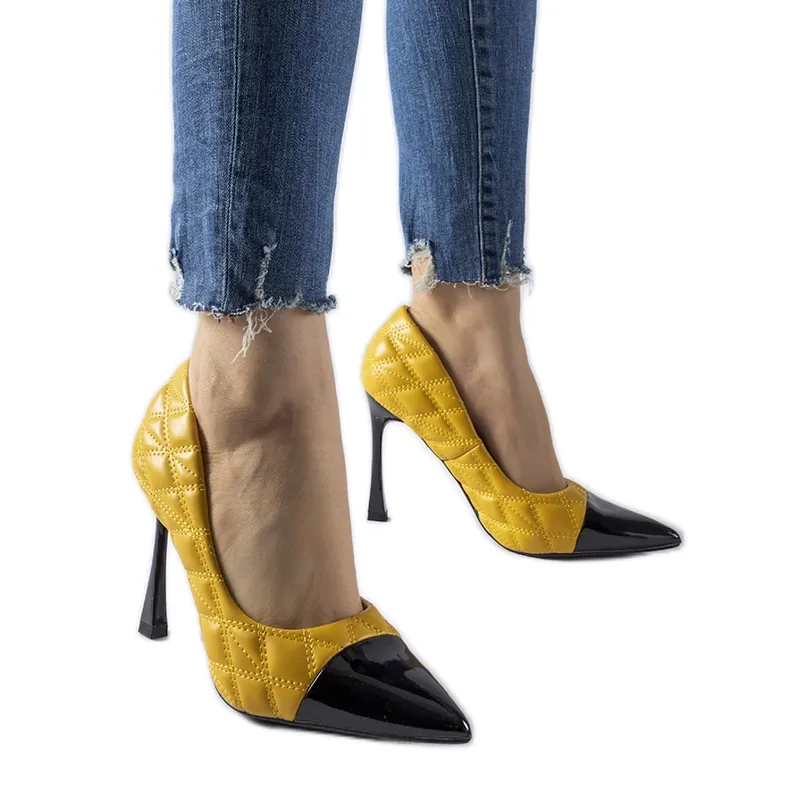 Yellow quilted Benito high heels