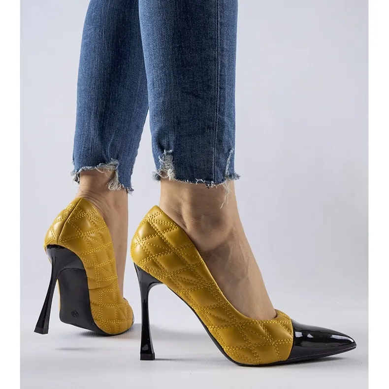 Yellow quilted Benito high heels