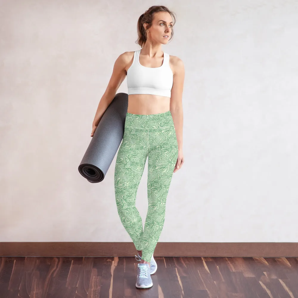 Yoga Leggings in Green Palm Print