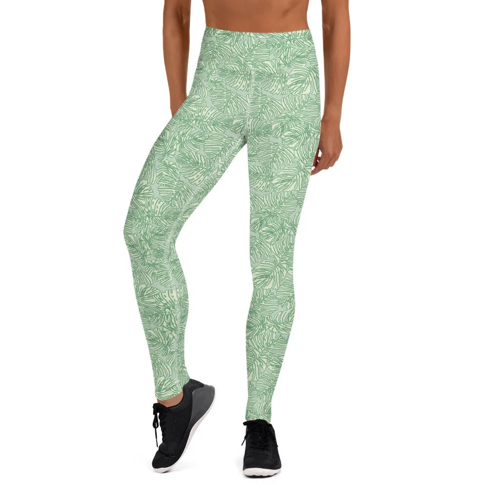 Yoga Leggings in Green Palm Print