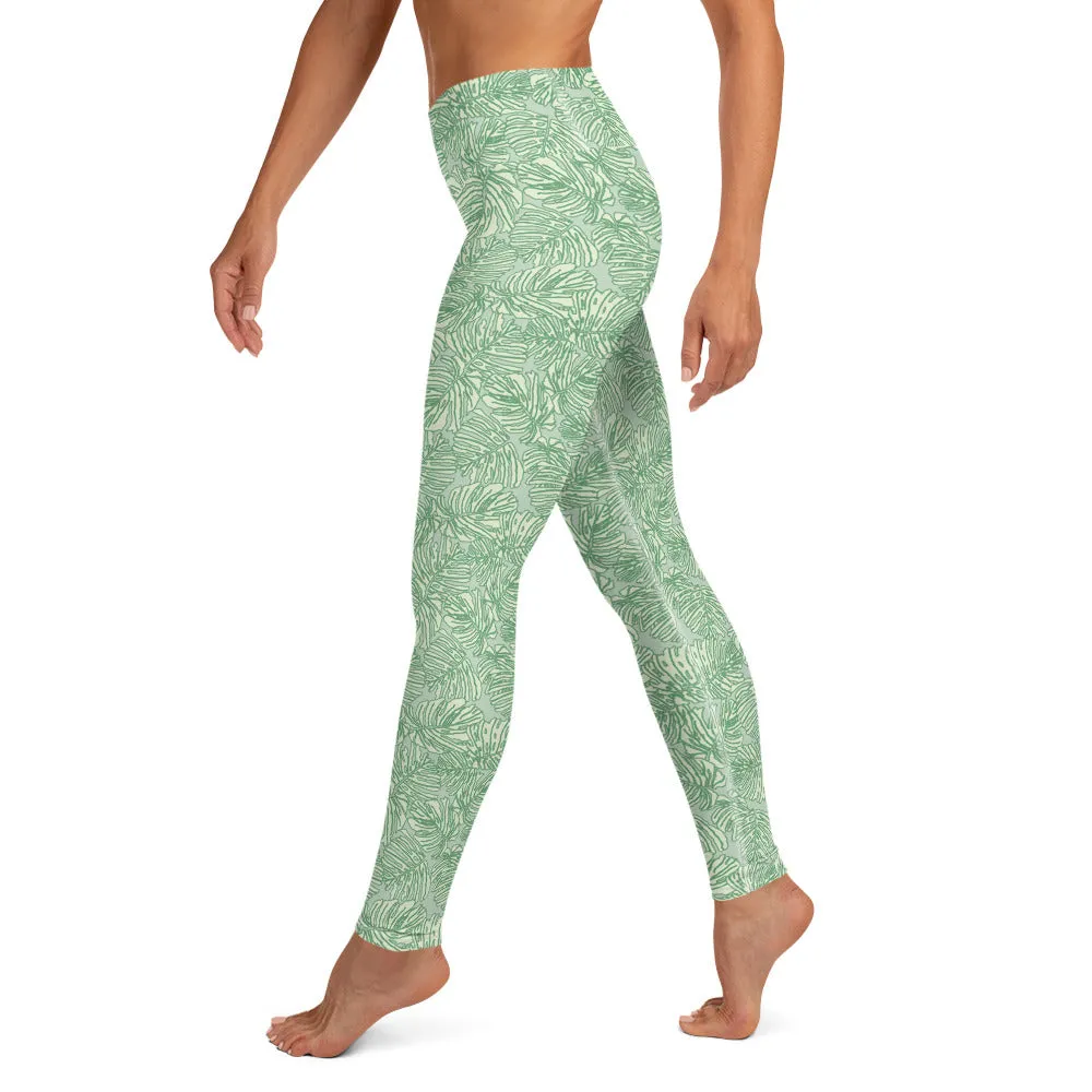 Yoga Leggings in Green Palm Print