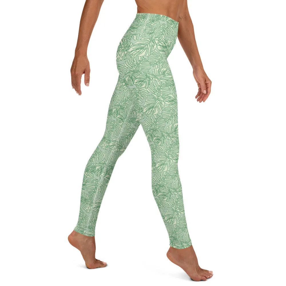 Yoga Leggings in Green Palm Print