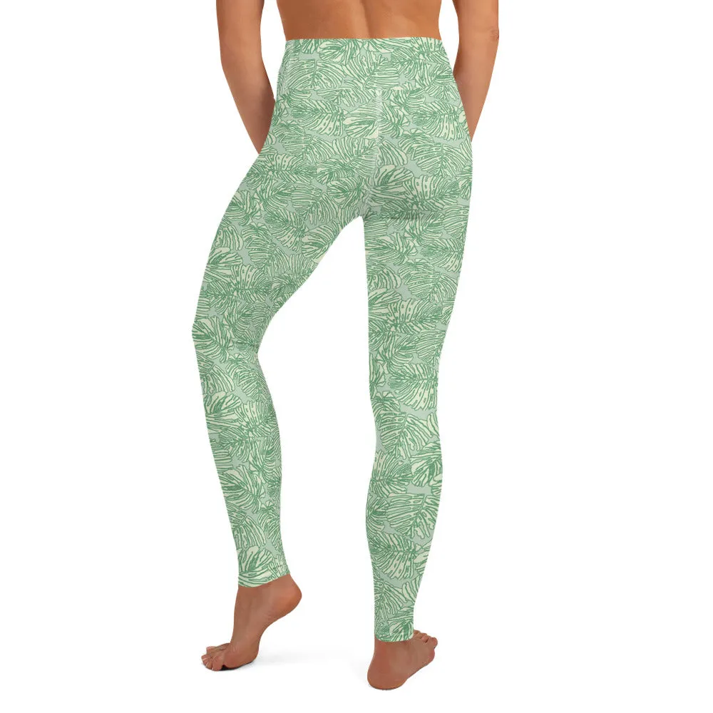 Yoga Leggings in Green Palm Print