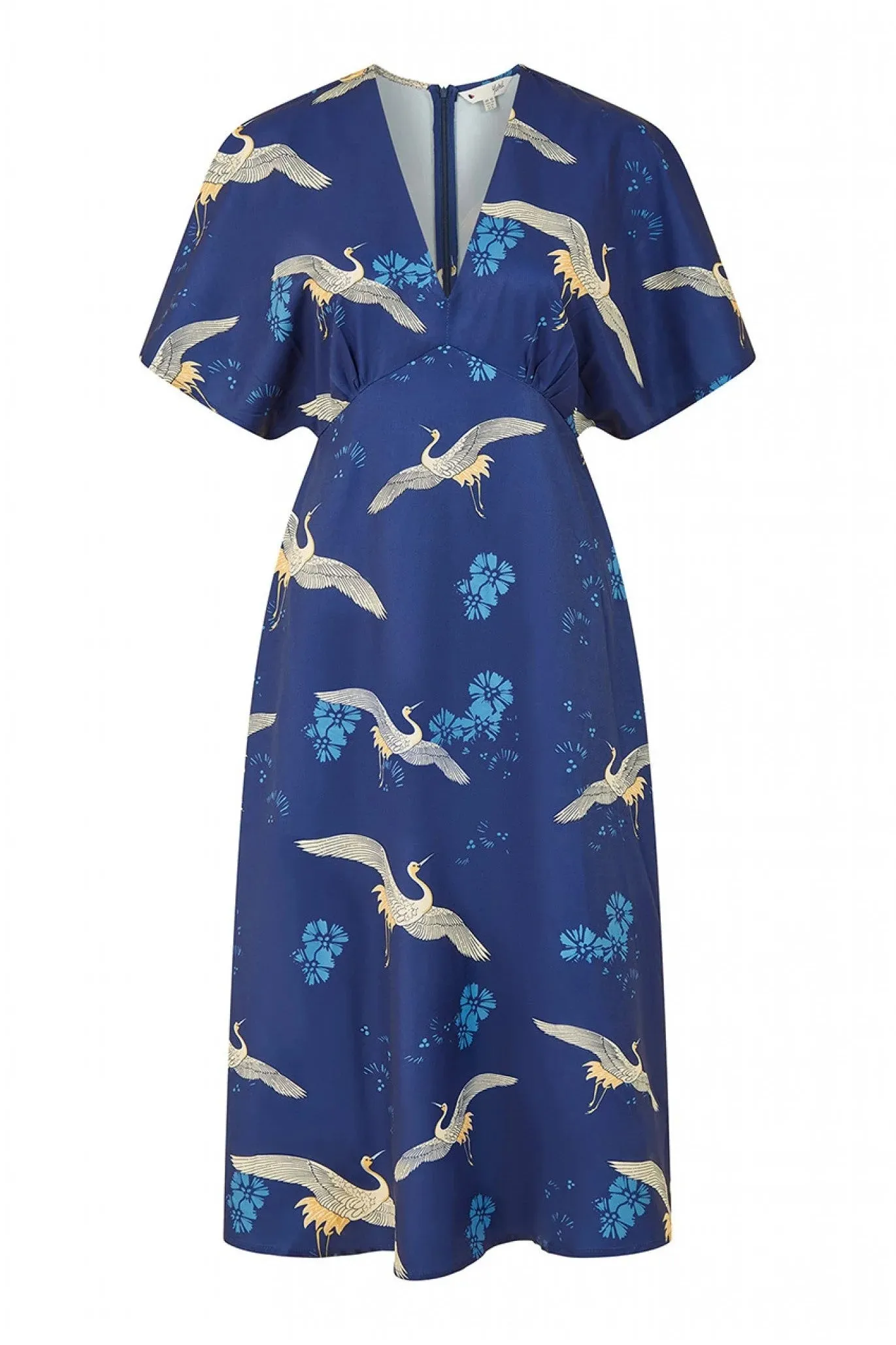 Yumi Navy Crane Print Kimono Midi Dress