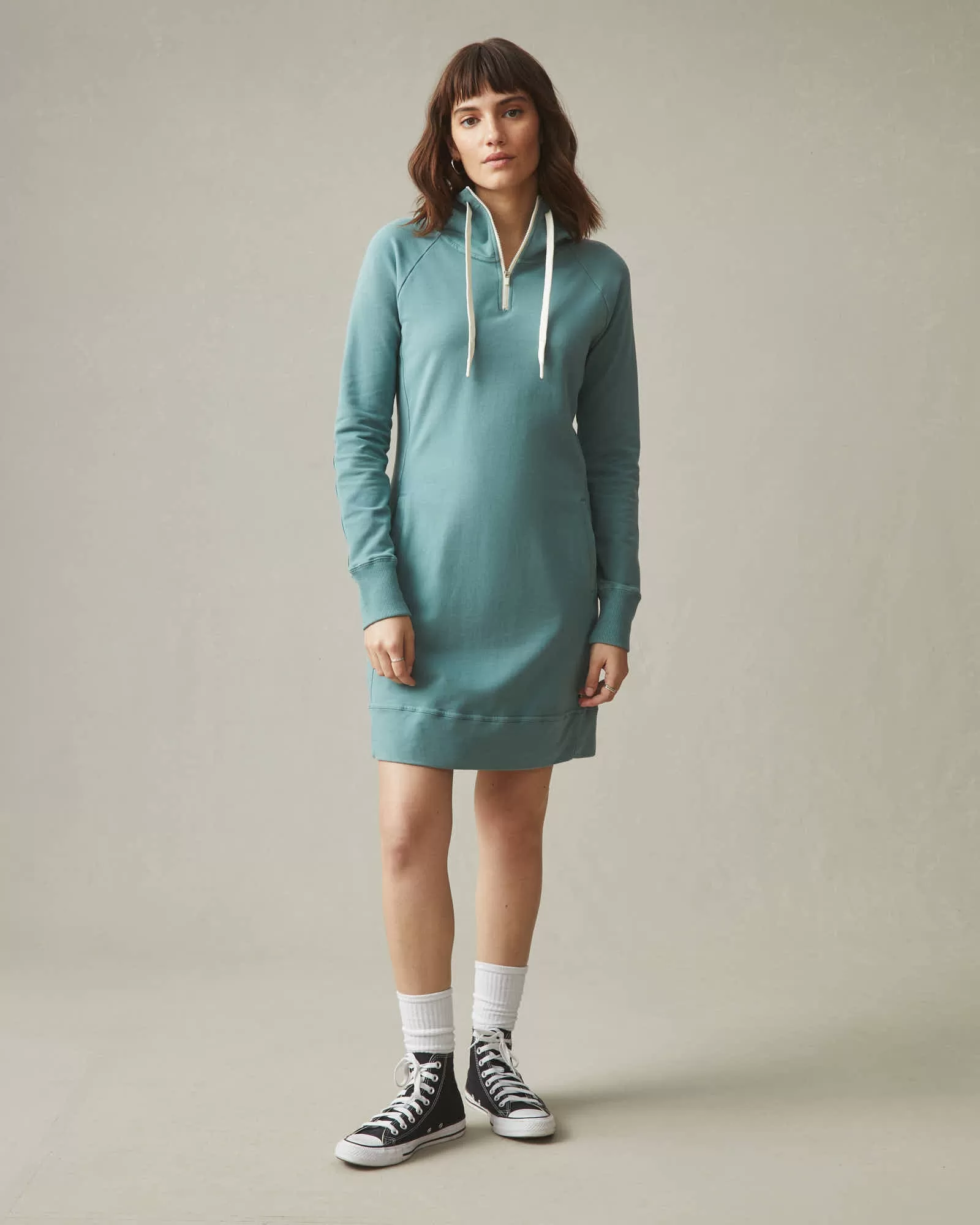 Zipper Hoodie Dress - Azure Sage